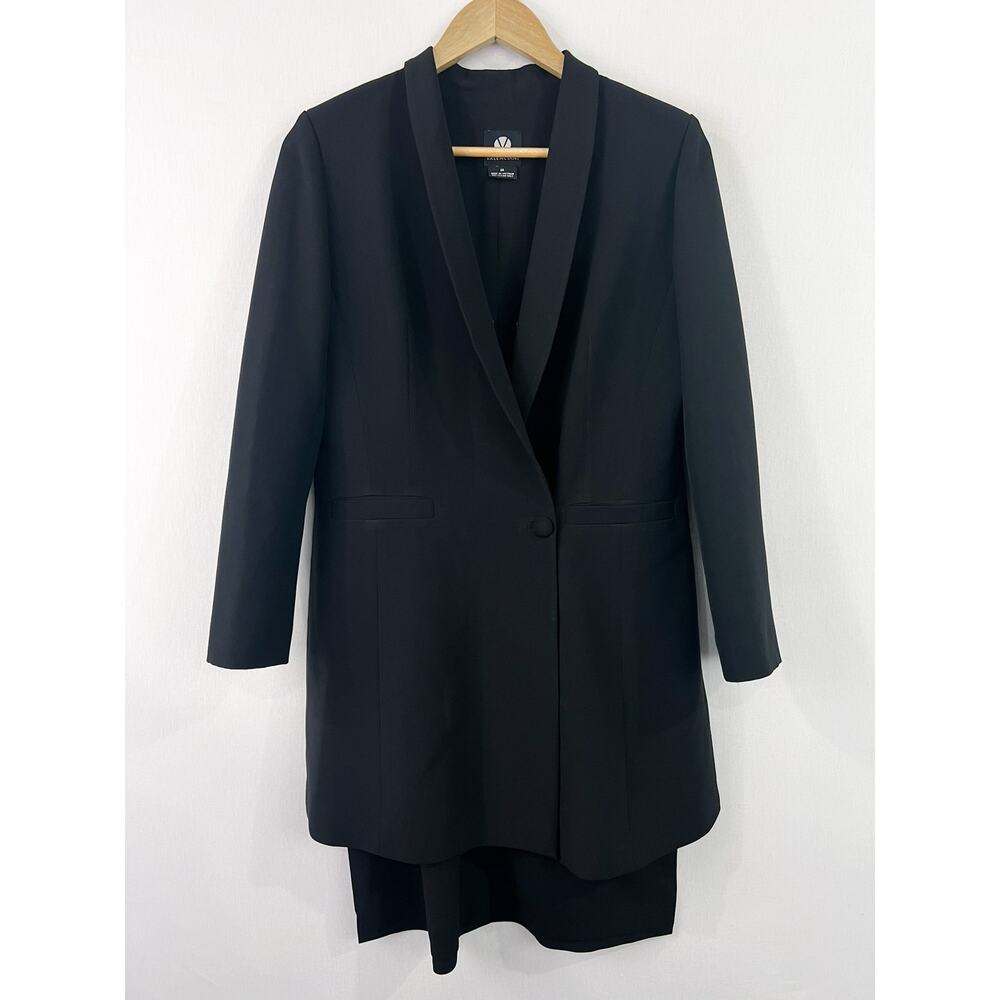 Vintage Women Black Blazer Trench Coat Medium Valenciani Single Button Side Slit